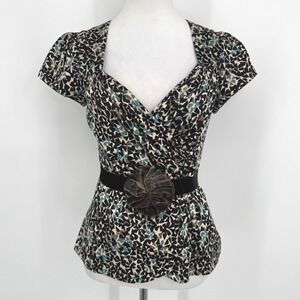 Vintage Nanette Lepore Silk Wrap Top Women‎ Size 4 Brown Belted Retro Twee Y2K